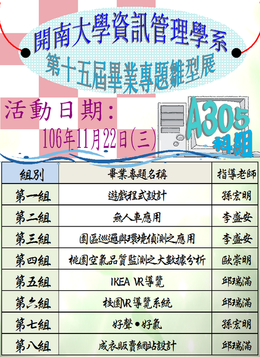 第十五屆畢業專題雛型展於106年11月22日(三)下午1點至3點舉行圖片